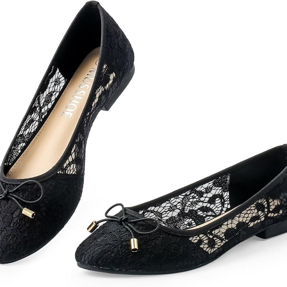MUSSHOE Women Flats Comfortable Round Toe Lace Flats Shoes for Women